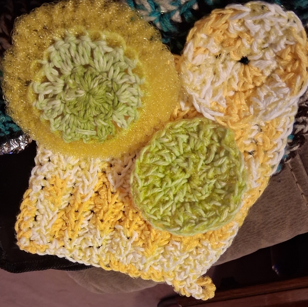 Handcrafted Yellow and Green Crochet Wash Cloths 100% Cotten